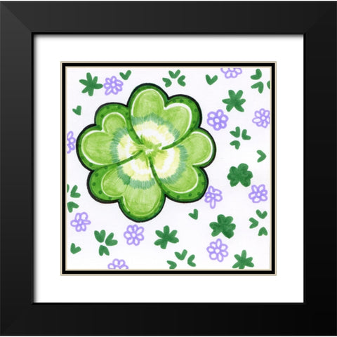Four Leaf Clover Black Modern Wood Framed Art Print with Double Matting by Wade, Valarie