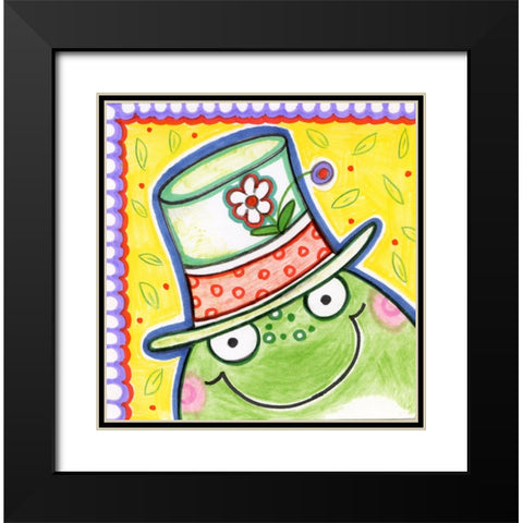 Frog Face Black Modern Wood Framed Art Print with Double Matting by Wade, Valarie