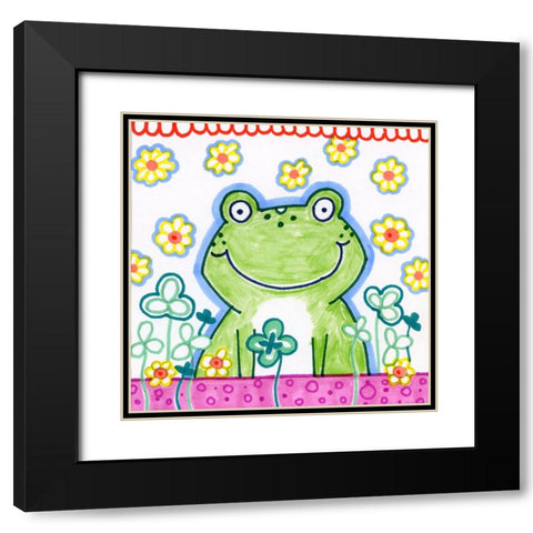 Frog In Clover Black Modern Wood Framed Art Print with Double Matting by Wade, Valarie