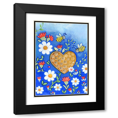 Happy Bees Black Modern Wood Framed Art Print with Double Matting by Wade, Valarie