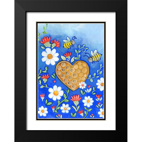 Happy Bees Black Modern Wood Framed Art Print with Double Matting by Wade, Valarie