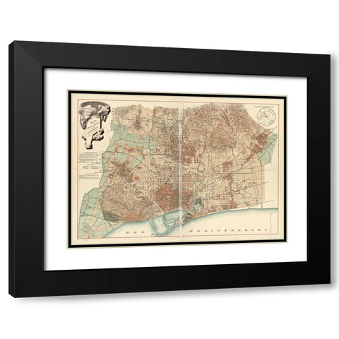 Barcelona Black Modern Wood Framed Art Print with Double Matting by Vintage Apple Collection