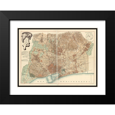 Barcelona Black Modern Wood Framed Art Print with Double Matting by Vintage Apple Collection