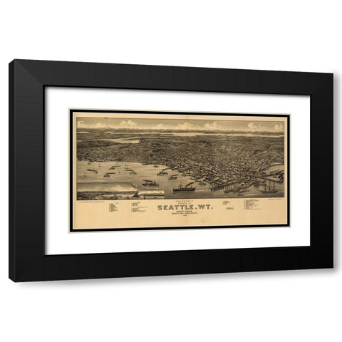 Seattle Black Modern Wood Framed Art Print with Double Matting by Vintage Apple Collection