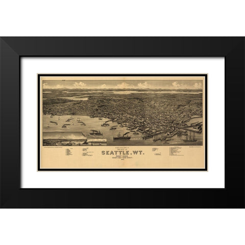 Seattle Black Modern Wood Framed Art Print with Double Matting by Vintage Apple Collection