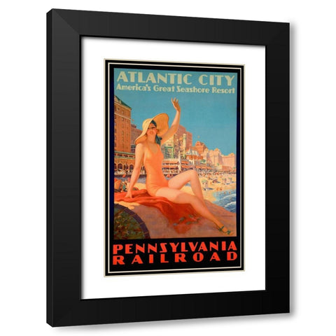Atlantic City Bathing Pa Line Black Modern Wood Framed Art Print with Double Matting by Vintage Apple Collection