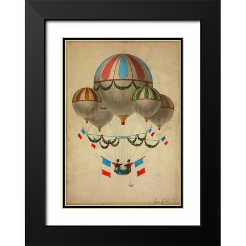 Hot Air Balloon 17 Black Modern Wood Framed Art Print with Double Matting by Vintage Apple Collection