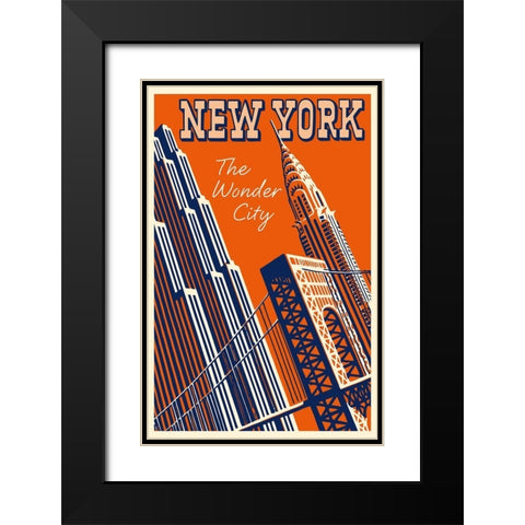 NY the Wonder City Black Modern Wood Framed Art Print with Double Matting by Vintage Apple Collection