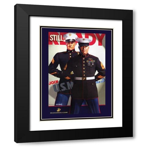 Still Ready Marines Black Modern Wood Framed Art Print with Double Matting by Vintage Apple Collection