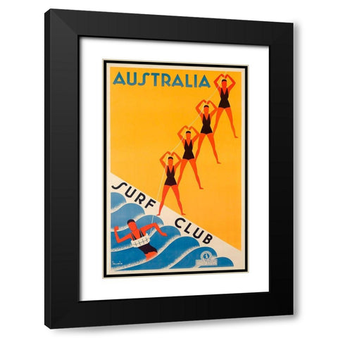 Surf Club Australia Black Modern Wood Framed Art Print with Double Matting by Vintage Apple Collection