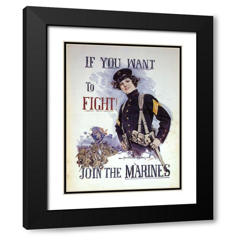 Woman Marines Want to Fight Black Modern Wood Framed Art Print with Double Matting by Vintage Apple Collection