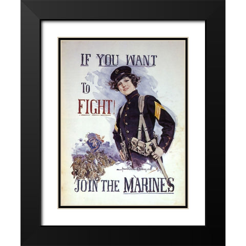 Woman Marines Want to Fight Black Modern Wood Framed Art Print with Double Matting by Vintage Apple Collection
