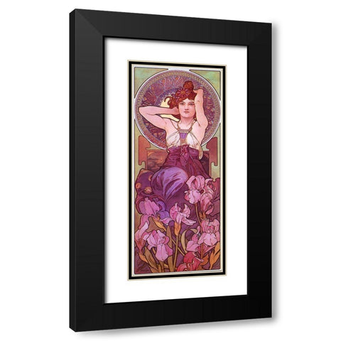 Mucha Amethyst  Black Modern Wood Framed Art Print with Double Matting by Vintage Apple Collection
