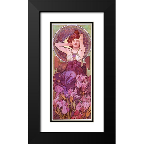Mucha Amethyst  Black Modern Wood Framed Art Print with Double Matting by Vintage Apple Collection