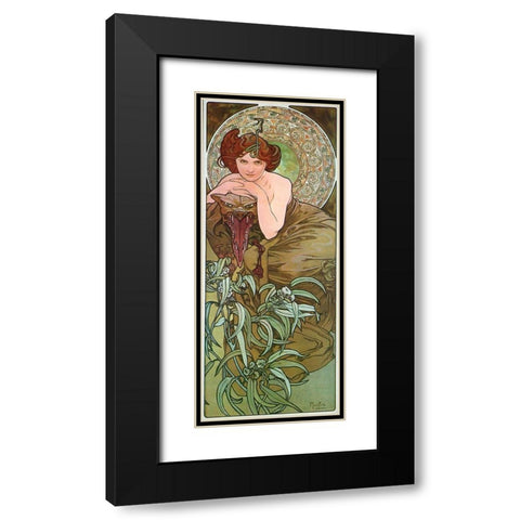 Mucha Emeraude Black Modern Wood Framed Art Print with Double Matting by Vintage Apple Collection