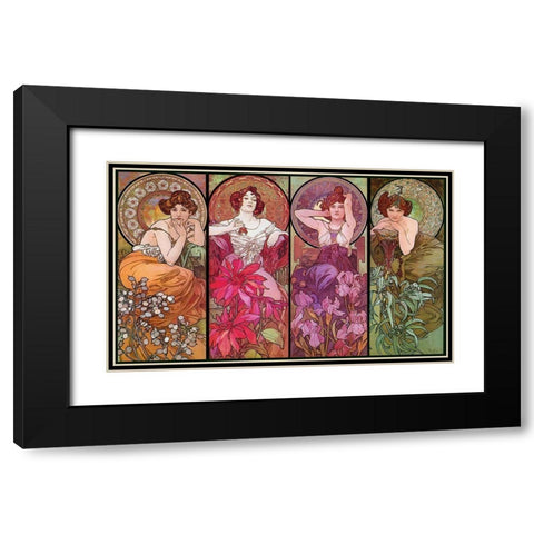 Mucha Topaz Ruby Amethyst Emeraude Black Modern Wood Framed Art Print with Double Matting by Vintage Apple Collection