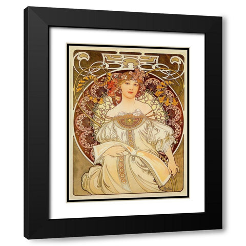 Mucha Reverie Black Modern Wood Framed Art Print with Double Matting by Vintage Apple Collection