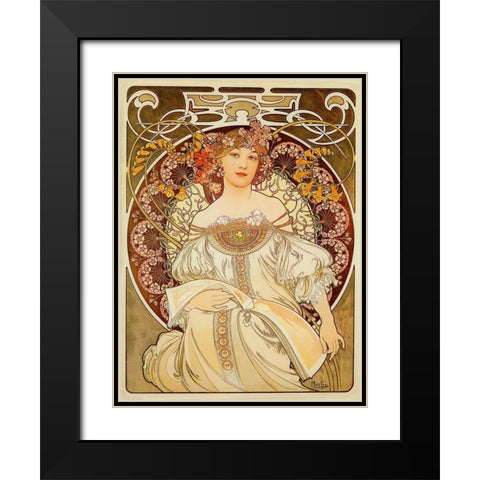 Mucha Reverie Black Modern Wood Framed Art Print with Double Matting by Vintage Apple Collection