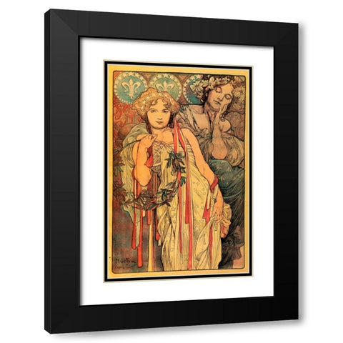 Mucha Daily News Black Modern Wood Framed Art Print with Double Matting by Vintage Apple Collection