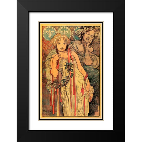 Mucha Daily News Black Modern Wood Framed Art Print with Double Matting by Vintage Apple Collection