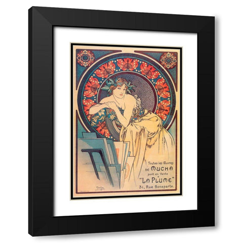 Mucha La Plume Black Modern Wood Framed Art Print with Double Matting by Vintage Apple Collection