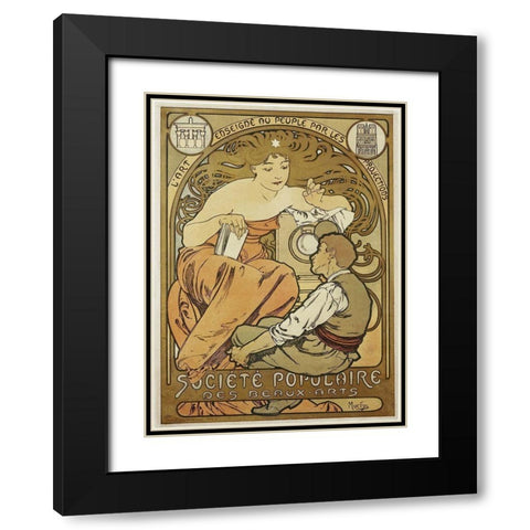 Mucha Societe Populaire Black Modern Wood Framed Art Print with Double Matting by Vintage Apple Collection