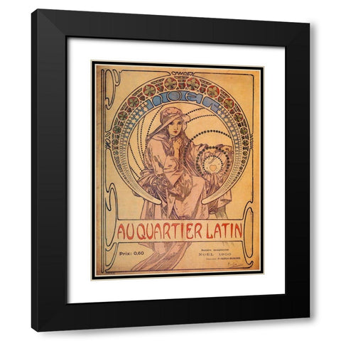 Mucha Quarter Latin Black Modern Wood Framed Art Print with Double Matting by Vintage Apple Collection