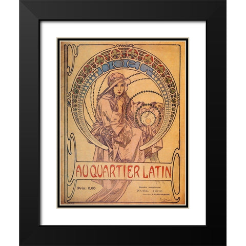 Mucha Quarter Latin Black Modern Wood Framed Art Print with Double Matting by Vintage Apple Collection
