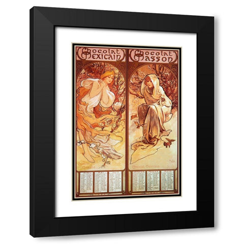 Mucha Chocolat Panels Black Modern Wood Framed Art Print with Double Matting by Vintage Apple Collection