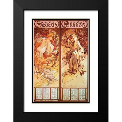 Mucha Chocolat Panels Black Modern Wood Framed Art Print with Double Matting by Vintage Apple Collection