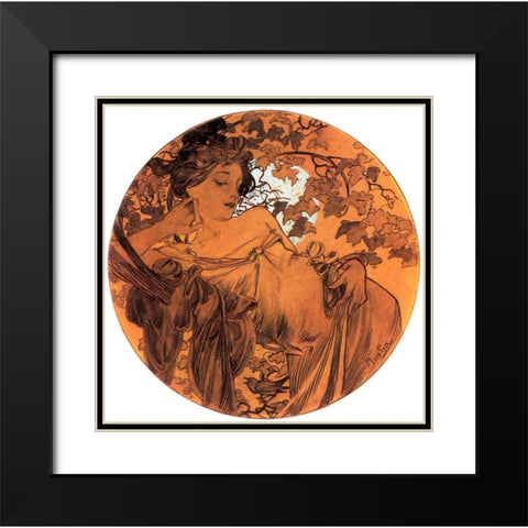 Mucha Autumn Medallion Black Modern Wood Framed Art Print with Double Matting by Vintage Apple Collection