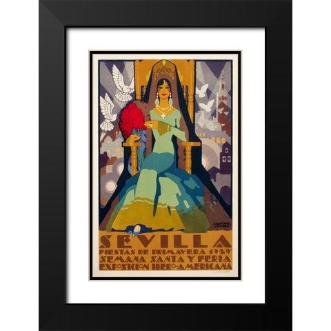 Seville Green Dress Black Modern Wood Framed Art Print with Double Matting by Vintage Apple Collection