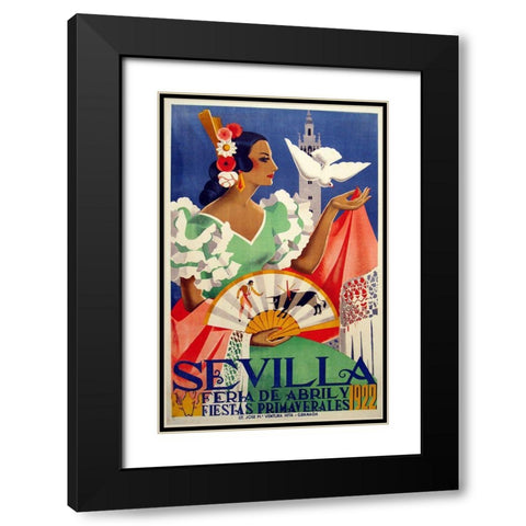 Sevilla 1922 Black Modern Wood Framed Art Print with Double Matting by Vintage Apple Collection