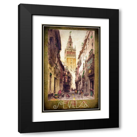 Sevilla Street Scene Black Modern Wood Framed Art Print with Double Matting by Vintage Apple Collection