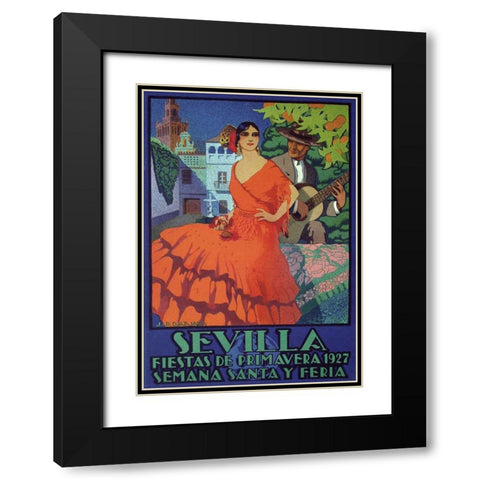 Sevilla Red Black Modern Wood Framed Art Print with Double Matting by Vintage Apple Collection