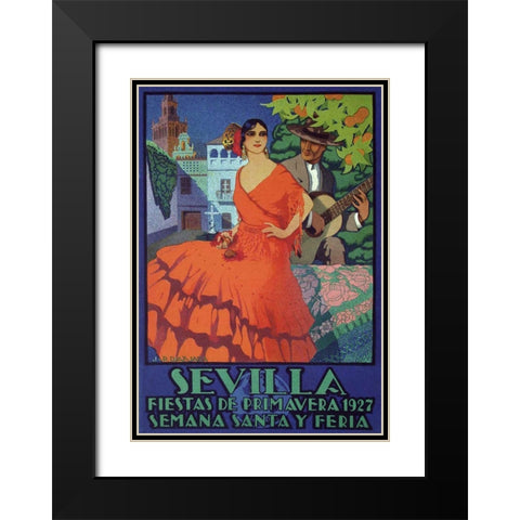 Sevilla Red Black Modern Wood Framed Art Print with Double Matting by Vintage Apple Collection