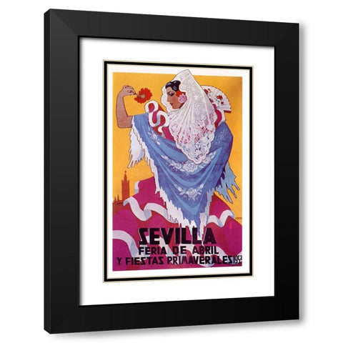 Sevilla April Black Modern Wood Framed Art Print with Double Matting by Vintage Apple Collection