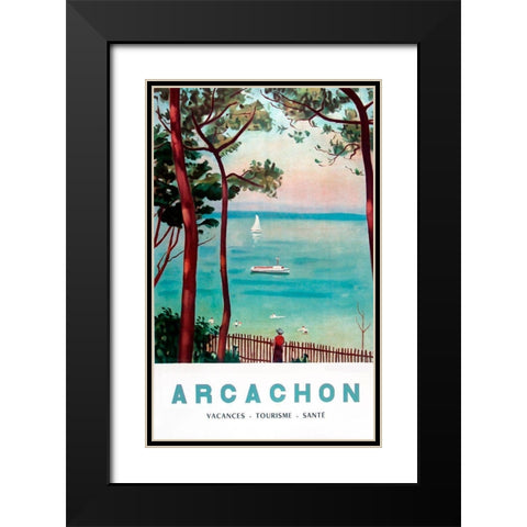Arachon France Black Modern Wood Framed Art Print with Double Matting by Vintage Apple Collection