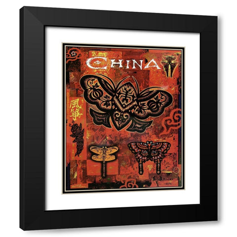 China travel poster Black Modern Wood Framed Art Print with Double Matting by Vintage Apple Collection