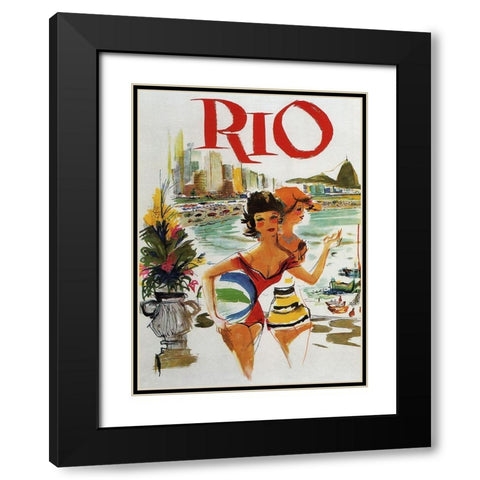Rio Travel Poster Black Modern Wood Framed Art Print with Double Matting by Vintage Apple Collection