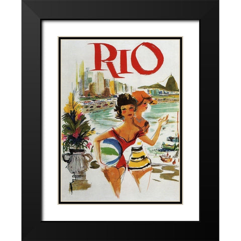 Rio Travel Poster Black Modern Wood Framed Art Print with Double Matting by Vintage Apple Collection