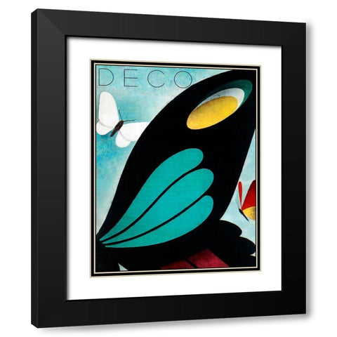 Deco Butterfly Black Modern Wood Framed Art Print with Double Matting by Vintage Apple Collection