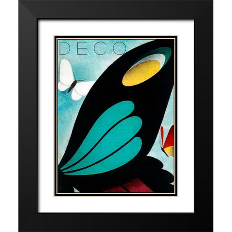 Deco Butterfly Black Modern Wood Framed Art Print with Double Matting by Vintage Apple Collection
