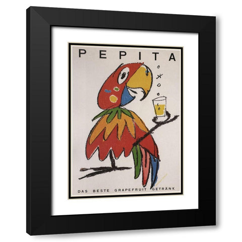 Pepita the Parrot Black Modern Wood Framed Art Print with Double Matting by Vintage Apple Collection