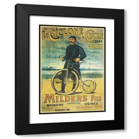 Cyclone Cycle And Chain Black Modern Wood Framed Art Print with Double Matting by Vintage Apple Collection