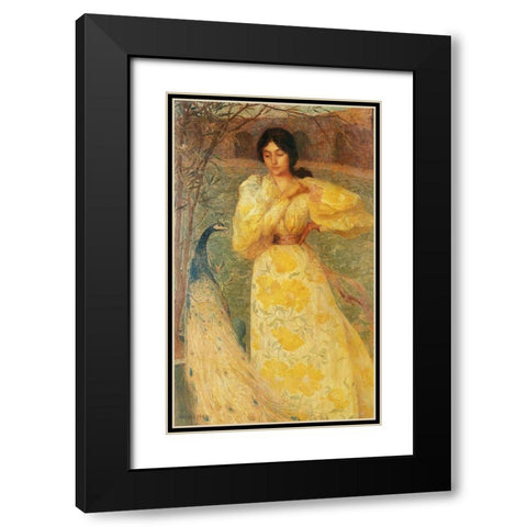 Peacock Woman  Black Modern Wood Framed Art Print with Double Matting by Vintage Apple Collection