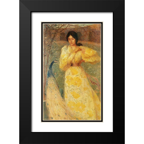 Peacock Woman  Black Modern Wood Framed Art Print with Double Matting by Vintage Apple Collection