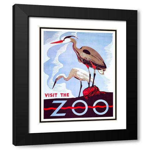 visit the zoo Black Modern Wood Framed Art Print with Double Matting by Vintage Apple Collection