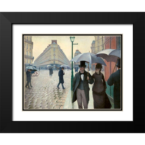 Caillebotte-Paris Street-A Rainy Day Black Modern Wood Framed Art Print with Double Matting by Vintage Apple Collection