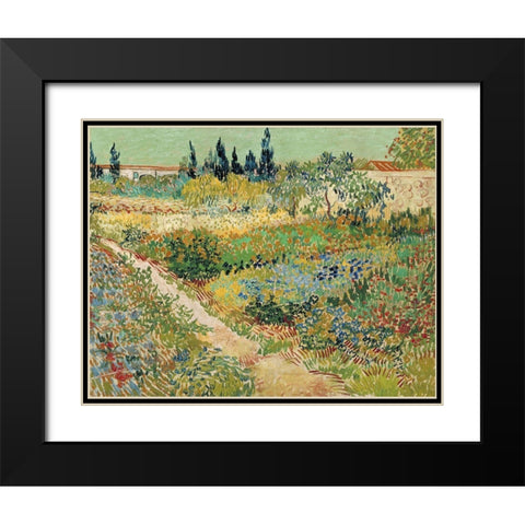 Van Gogh-Bluhender Garten Black Modern Wood Framed Art Print with Double Matting by Vintage Apple Collection